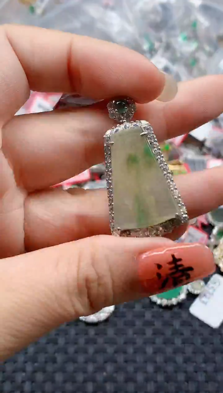 银S925镶嵌戒指翡翠天然A货缅甸翡翠