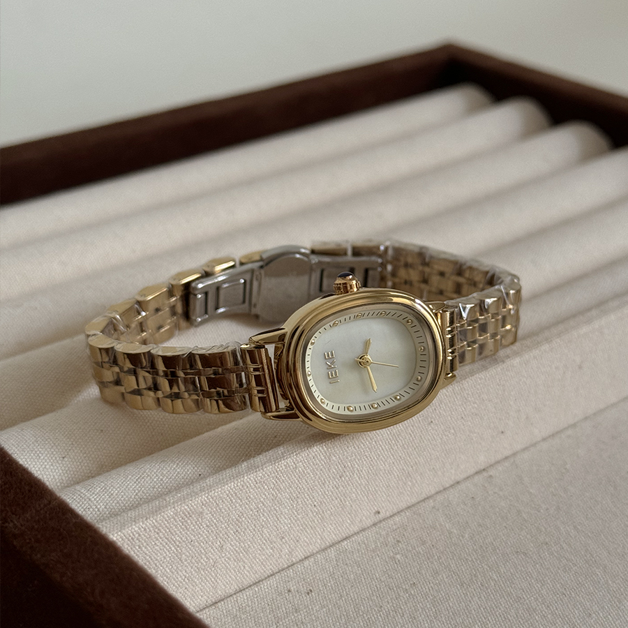 Rune鹿娜英伦复古小众小金表钢带手表防水简约轻奢ins女士手表