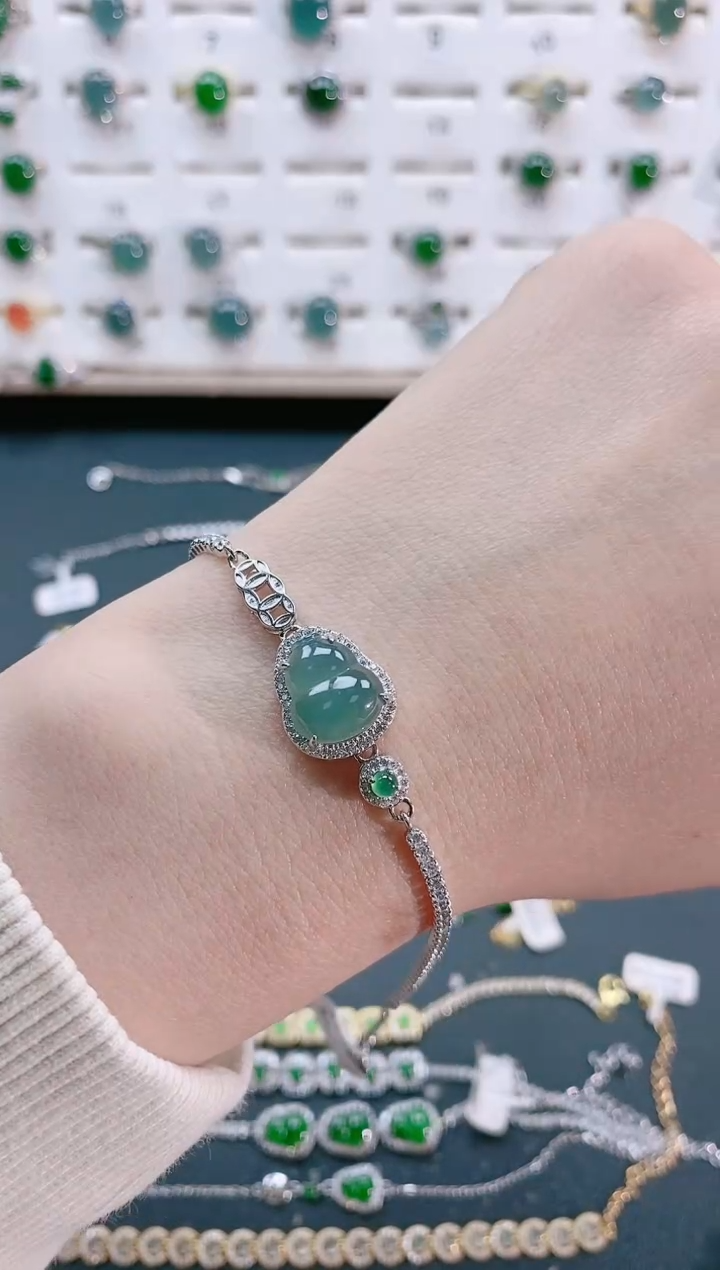 【闪购商品】翡翠手链银S925镶嵌天然翡翠
