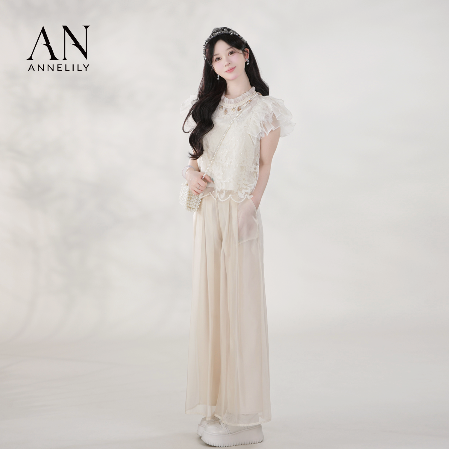 ANNELILY绯绯【白烁】新款设计感休闲气质百搭长裤套装AT2504067