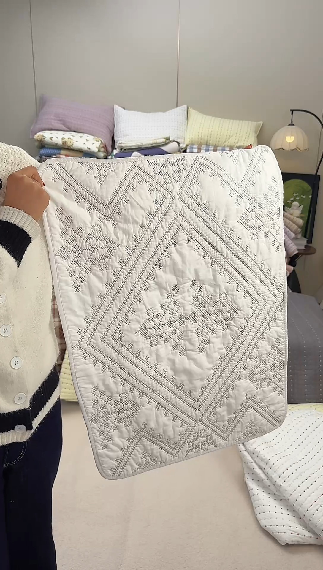 棉纯棉金丝罗线格一对枕套