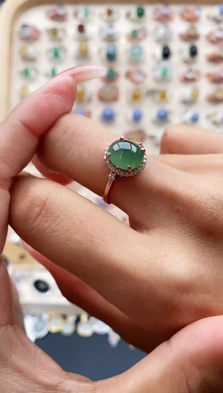 【闪购商品】翡翠戒指银S925镶嵌缅甸天然A货翡翠222  4+7