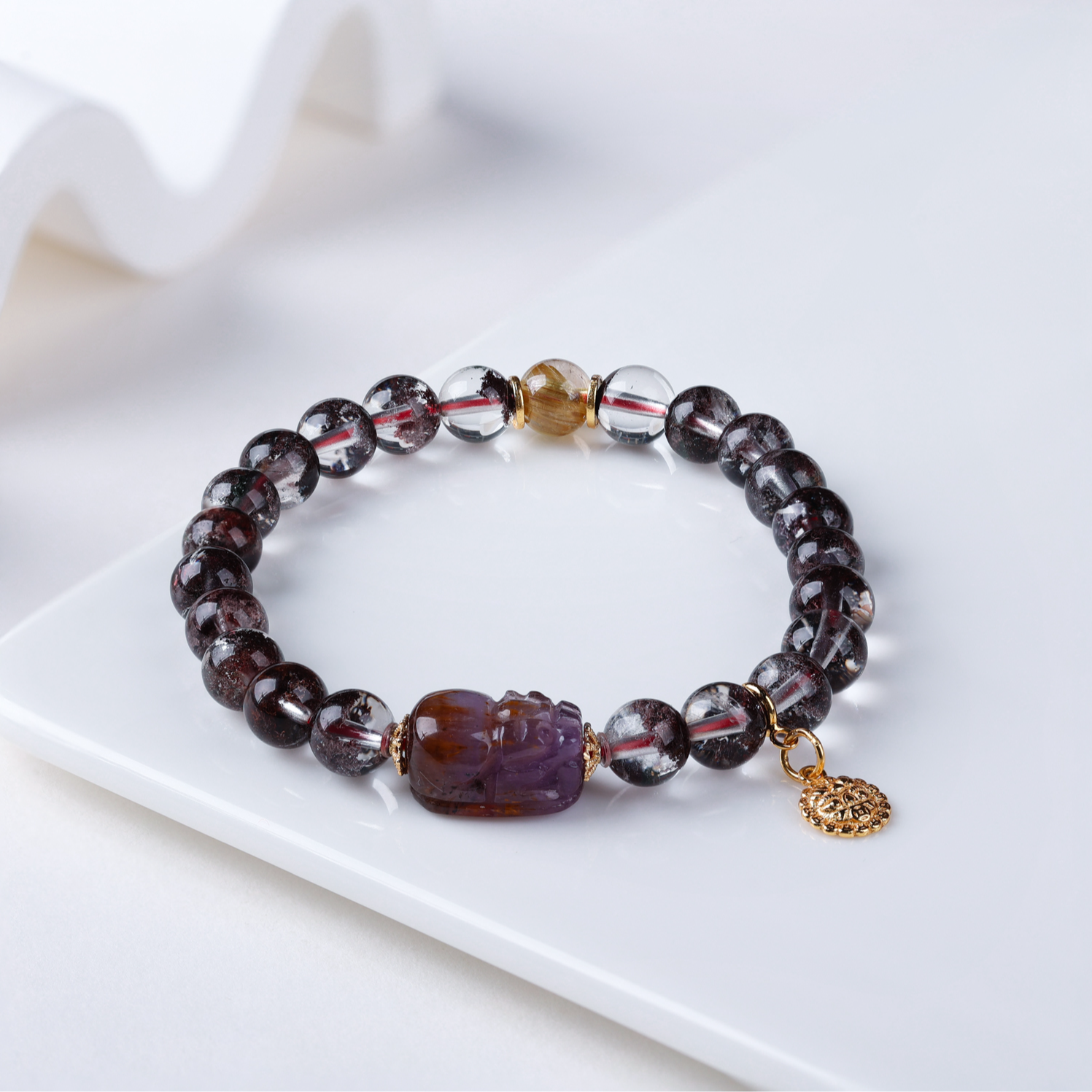 【雯雯】【白得】红幽灵紫钛貔貅手串天然水晶7mm气质精美百搭女款