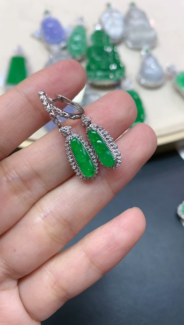 【闪购商品】翡翠耳饰18K金镶嵌耳饰A327|7980