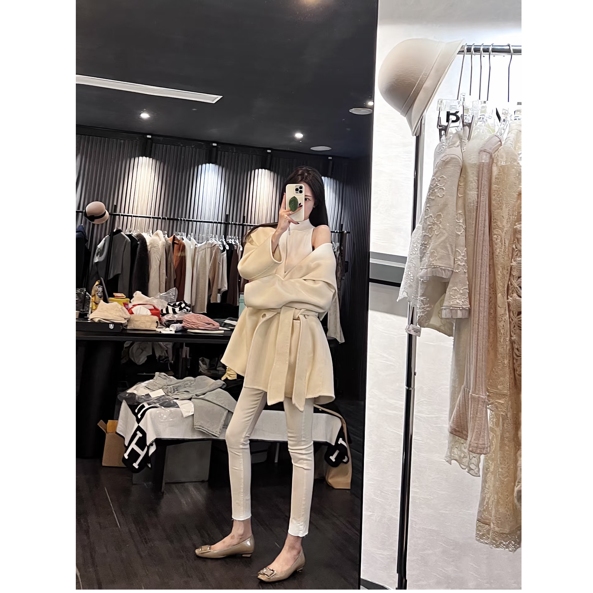 817#毛边高弹韩系双纽扣高腰丰胯显瘦牛仔裤铅笔裤