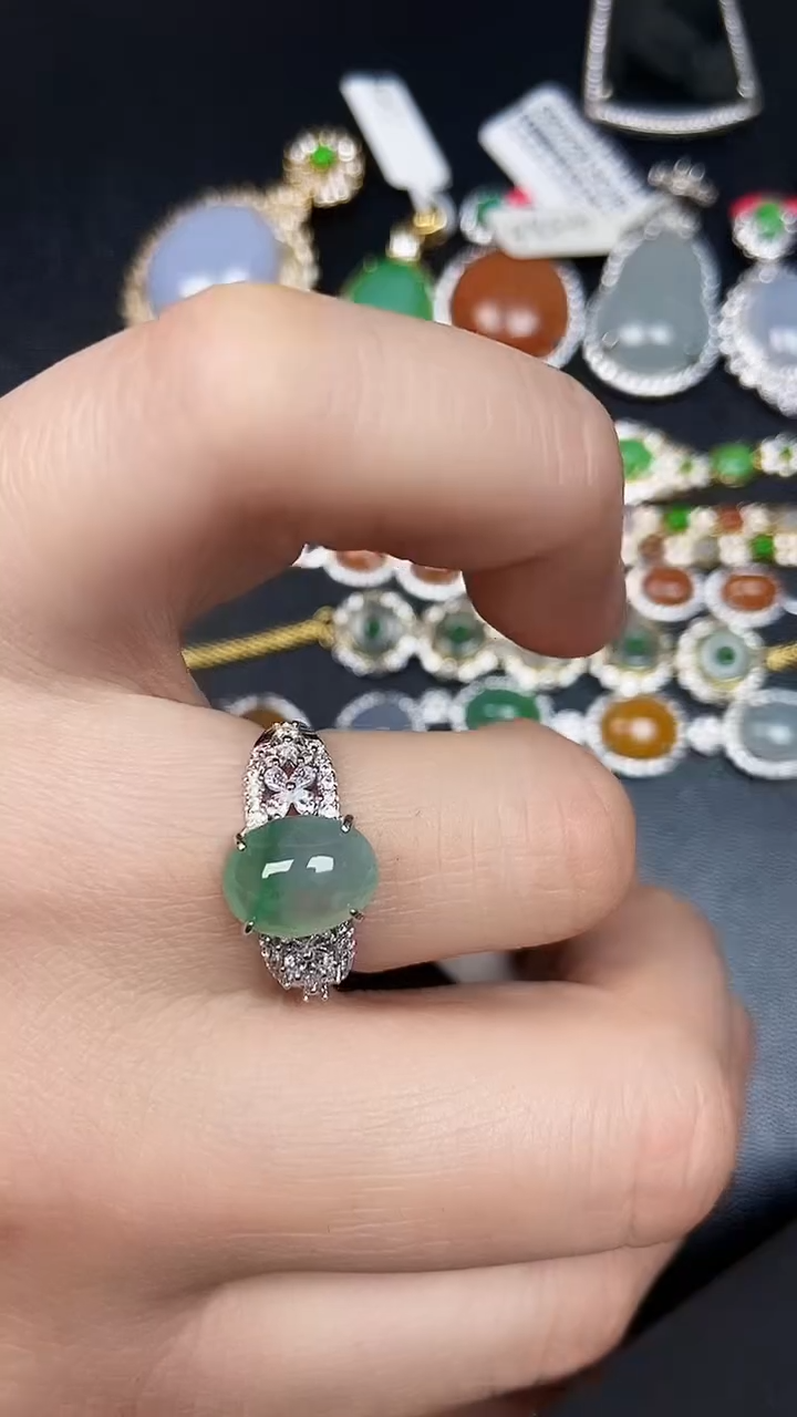 银S925镶嵌戒指翡翠3380