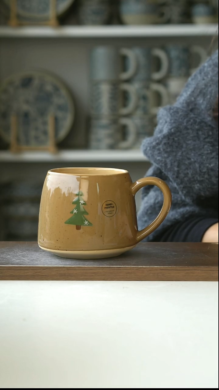 陶出韩国窑变琥珀圣诞树马克杯520Ml@4-2@微瑕