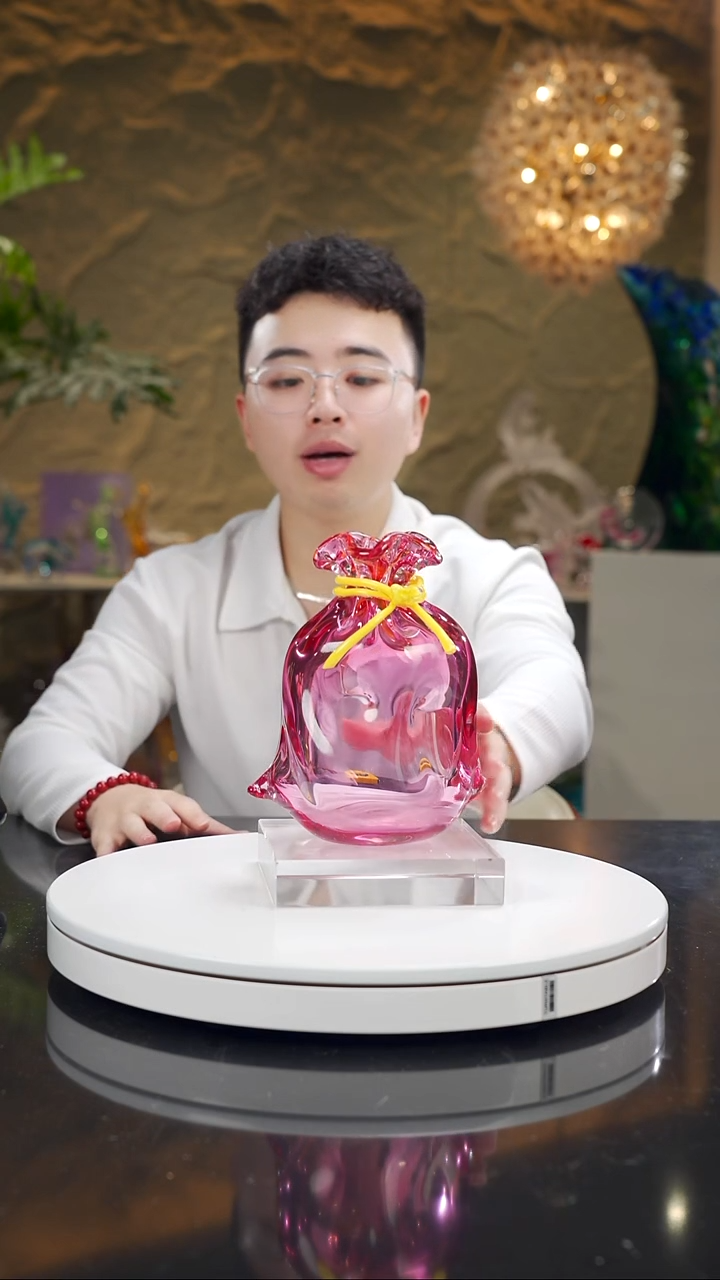 手工艺品琉璃思**我金红色钱袋子摆件小号