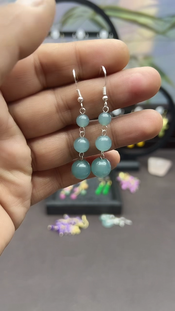 未镶嵌石英质玉（天山翠）耳饰001