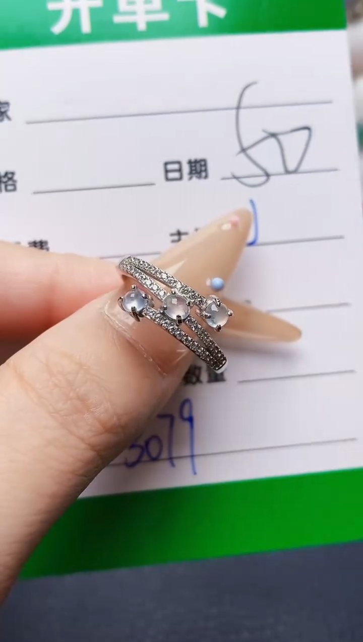 翡翠戒指银S925镶嵌3079
