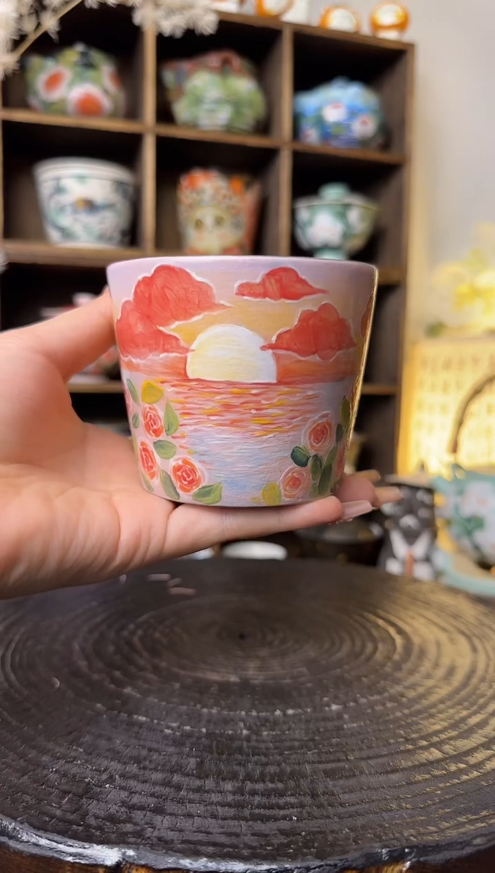 【闪购商品】石一落日玫瑰猪口杯