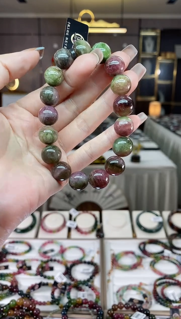 【闪购商品】碧玺西瓜单圈手串12mm+未镶嵌一物一证dan