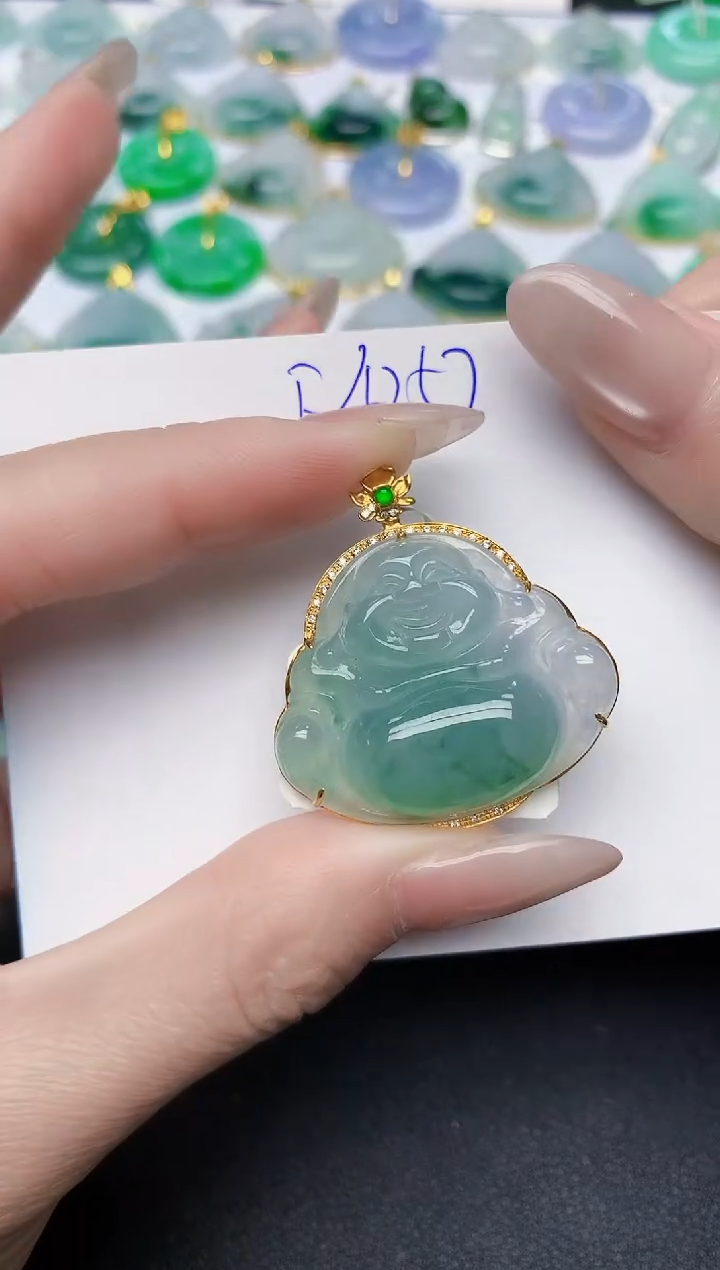 颈饰18K金镶嵌翡翠天然缅甸A货翡翠百元以上9元证书费自理