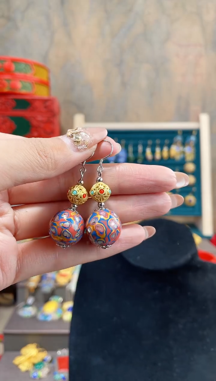 【闪购商品】非遗犀皮漆精品耳环橙粉色