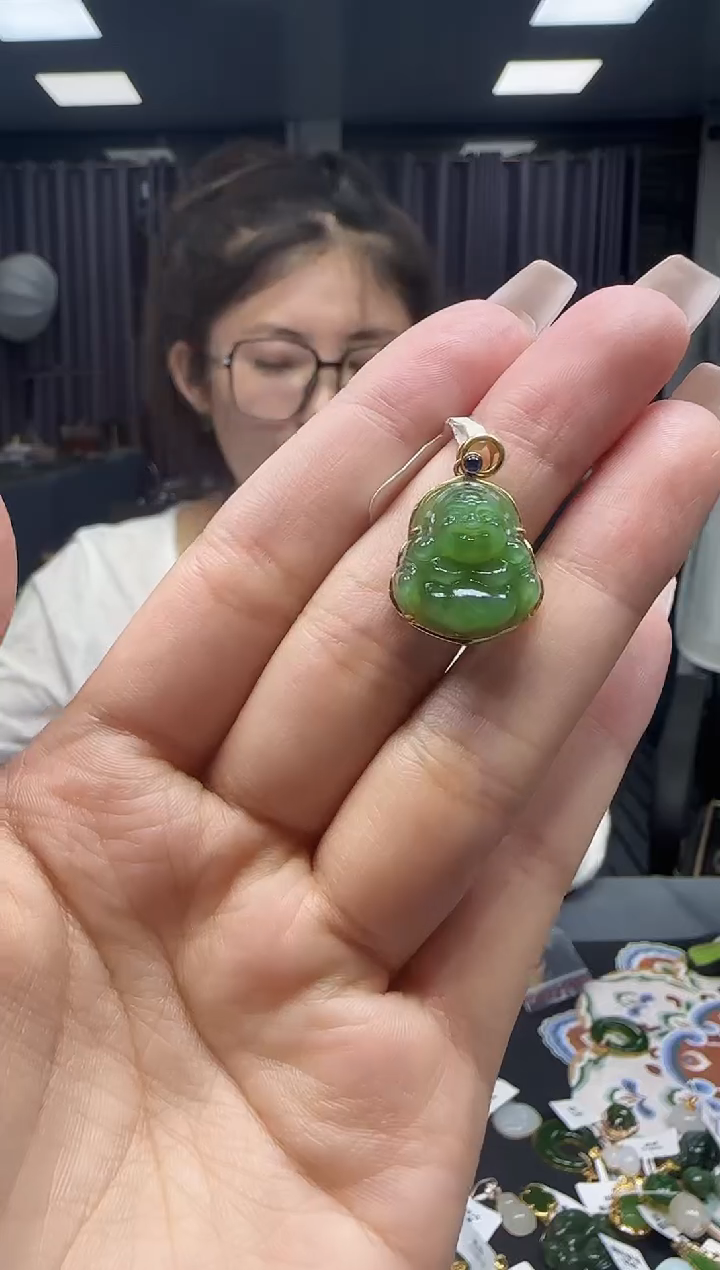 和田玉18K金镶嵌挂件1