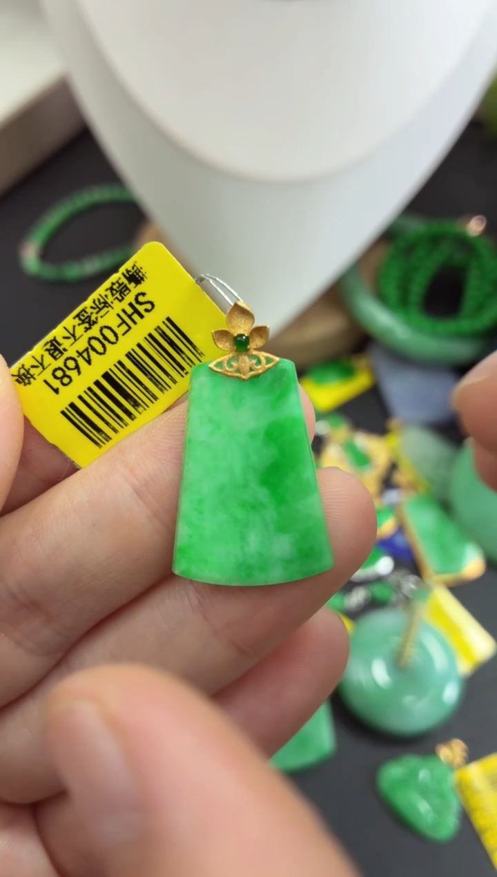吊坠(不含链)18K金镶嵌翡翠挂件