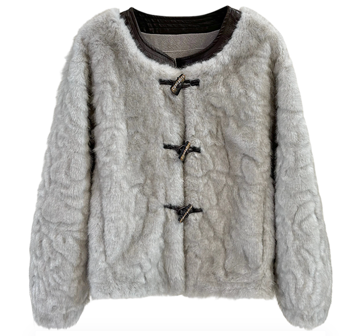 轻奢风简约皮毛一体仿水貂毛皮草外套保暖洋气牛角扣上衣