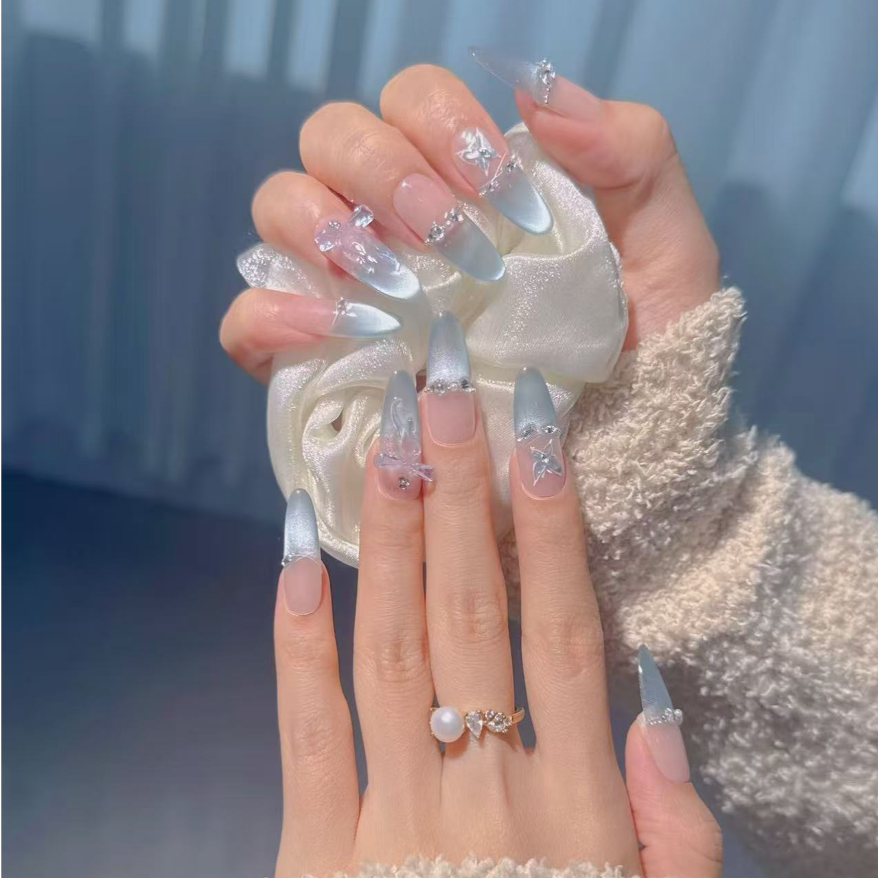 【夏日蓝海】新款穿戴甲夏日蓝海冰透猫眼穿戴甲片2025新款高级感