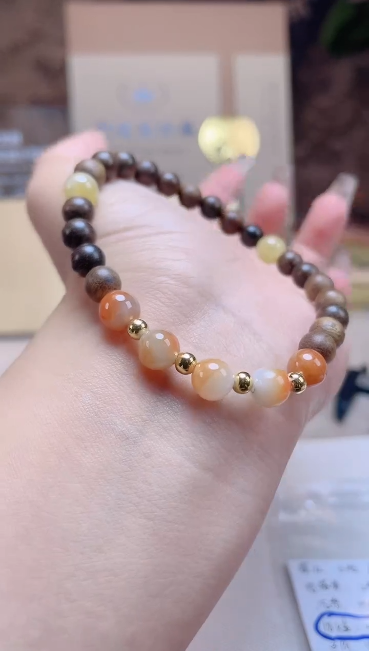 手串翡翠18K金镶嵌珠串