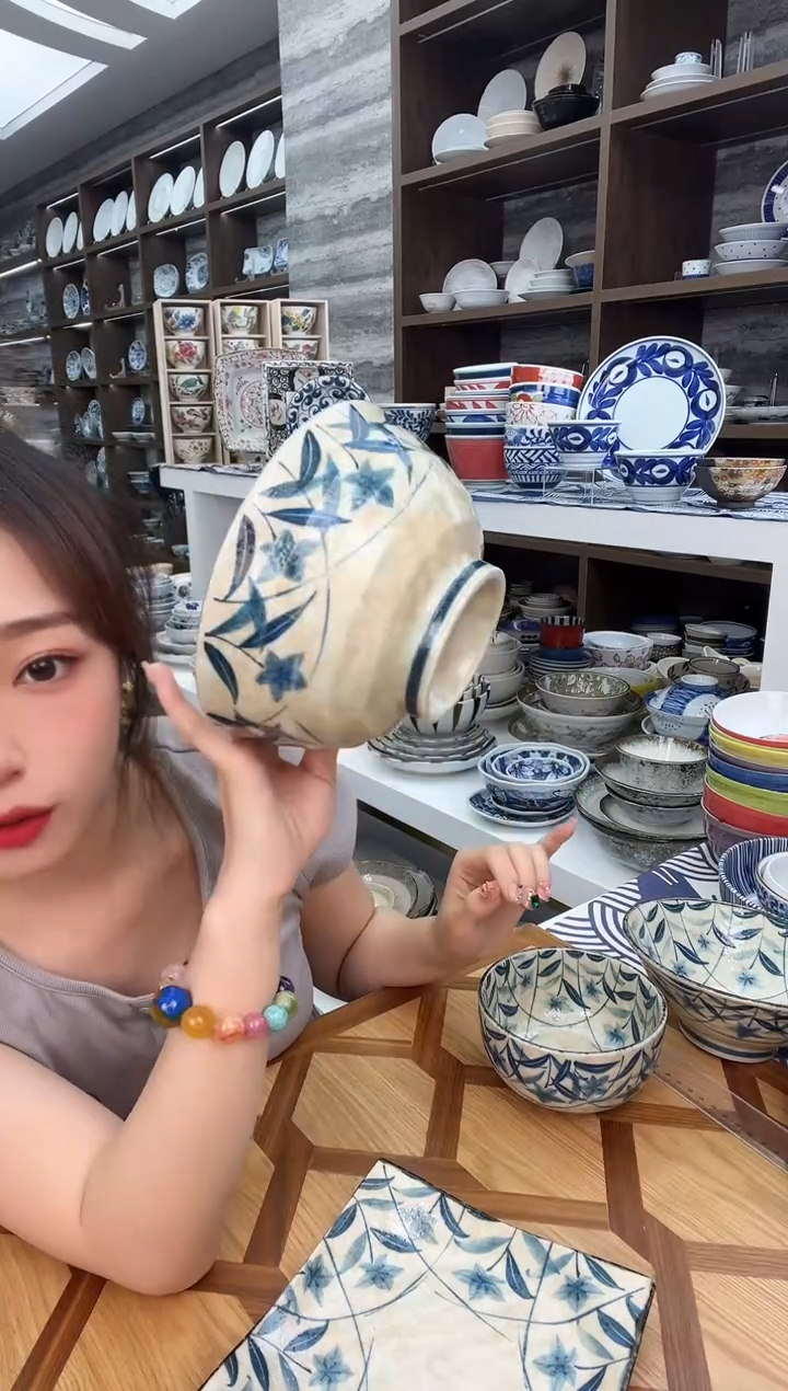 瓷黄泥桔梗面(丼)碗17cm两支