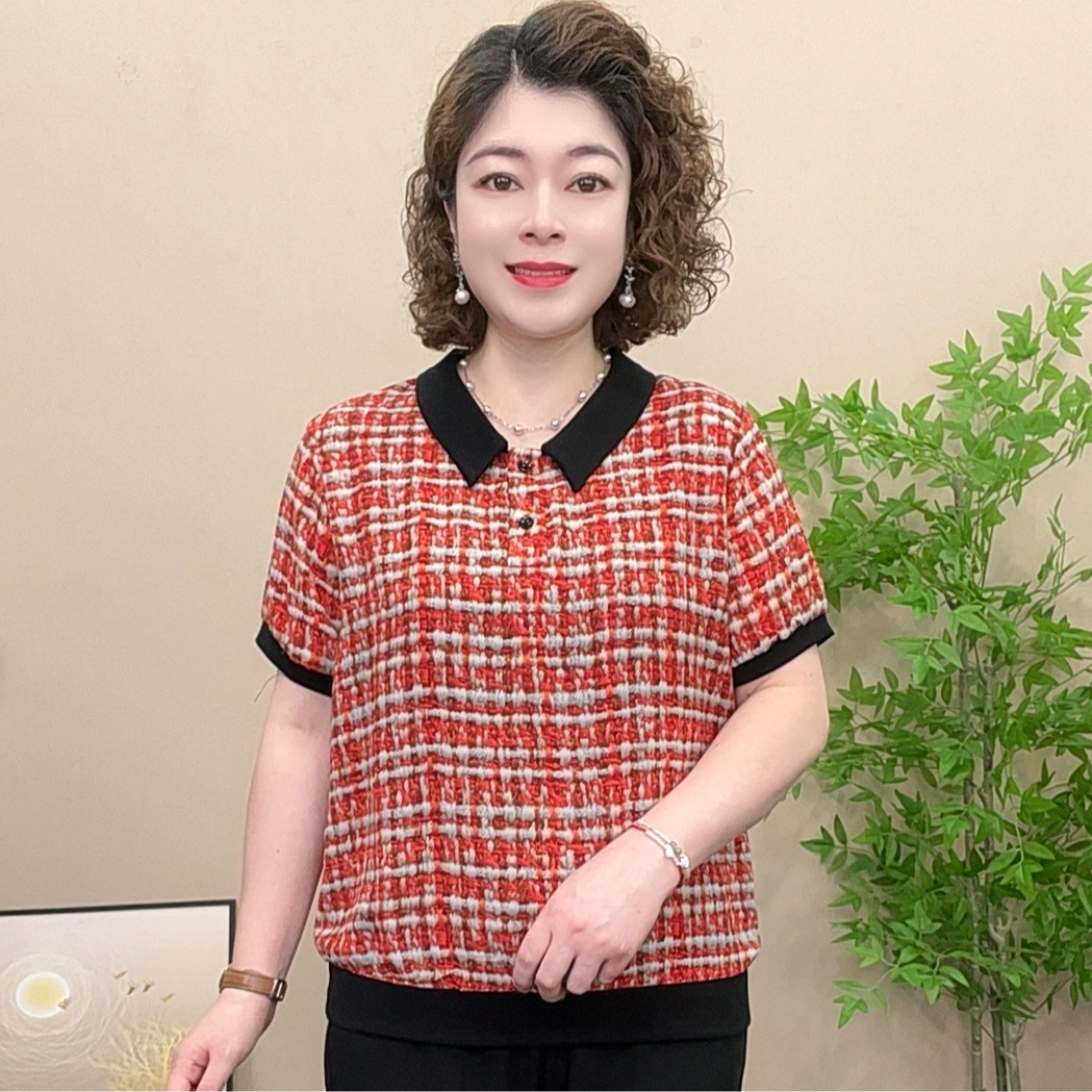 短袖夏季薄款妈妈装雪纺衫翻领气质洋气宽松显瘦小衫百搭上衣女士