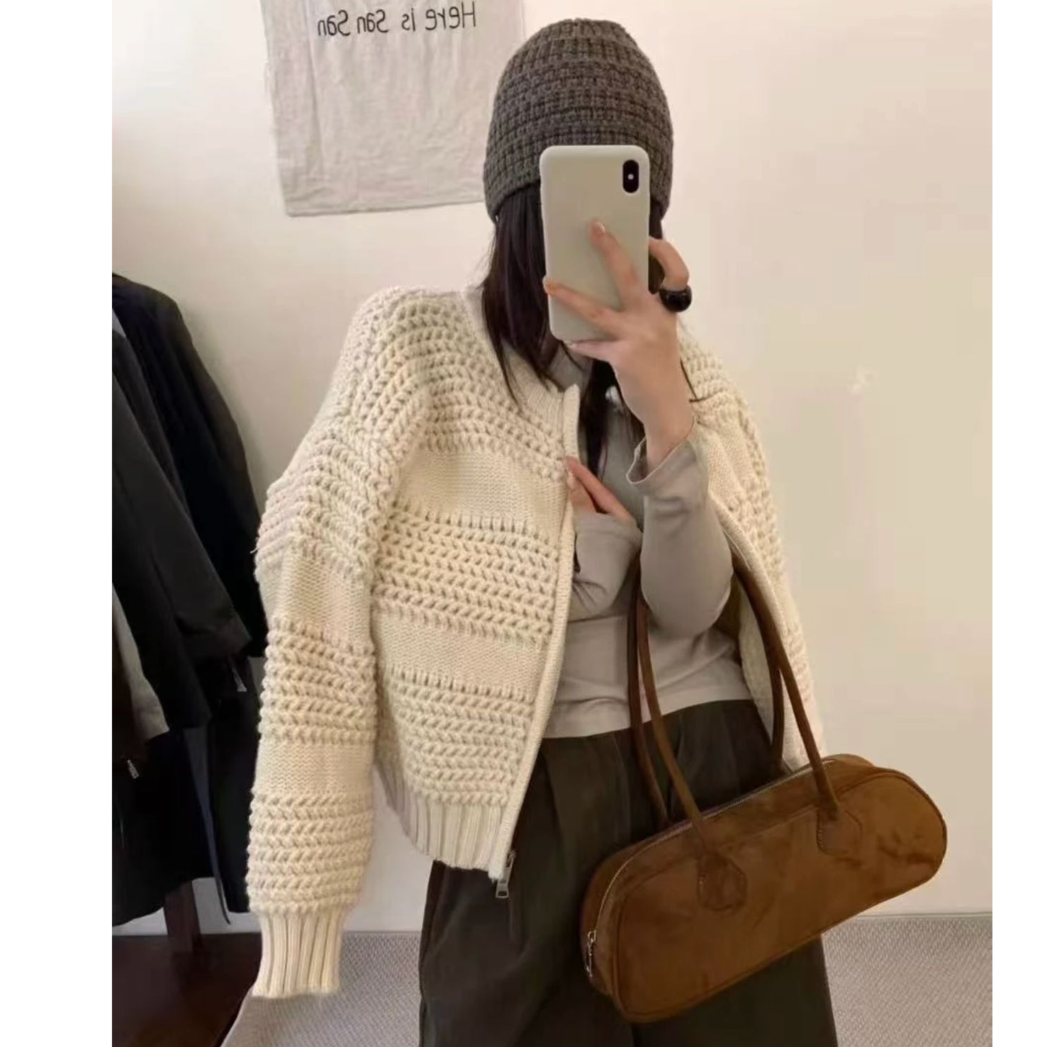 2025秋冬慵懒风拉链保暖纯色加厚粗针毛衣设计感开衫毛衫上衣外套