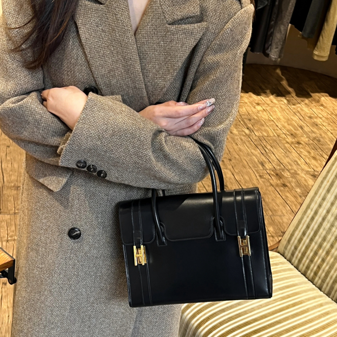 95新 Hermes/爱马仕 7姐专场/黑金 box皮 中古款Drag 手拎包