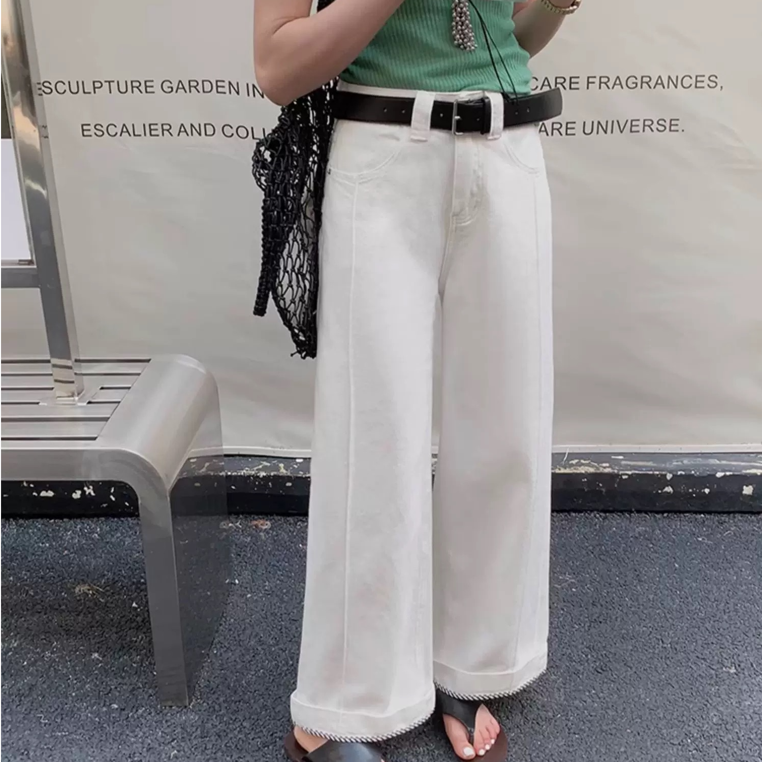 9013#显瘦牛仔裤白色百搭休闲薄款宽松垂感韩版牛仔裤