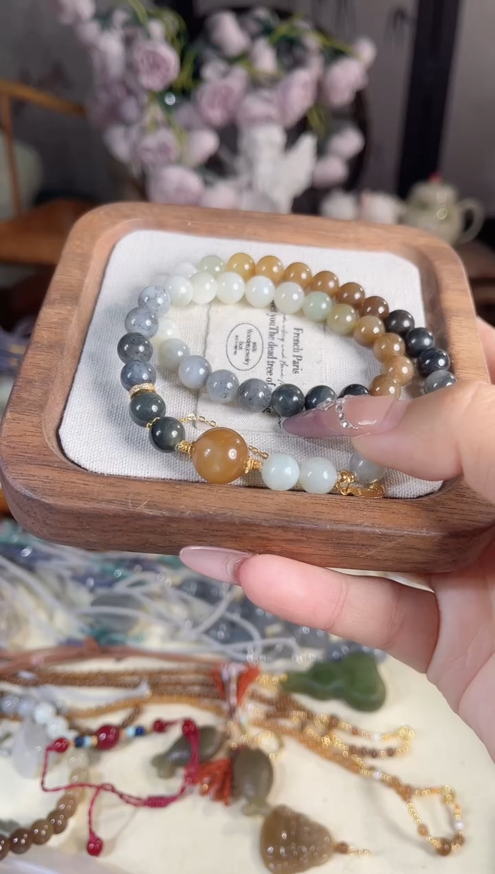 银S925镶嵌手链和田玉多样性发其一孤品默认微瑕