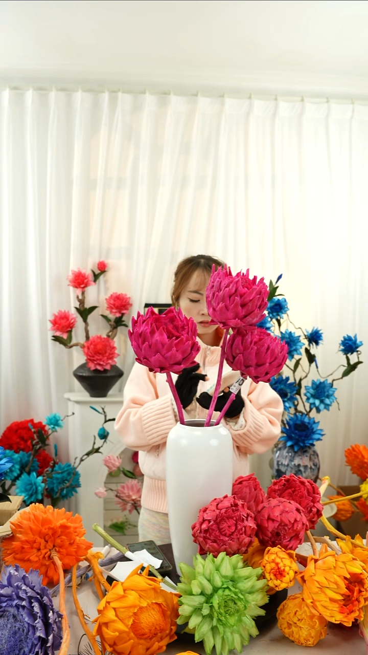 永生洋蓟 霸王花3头叶片微瑕【玫红】A7