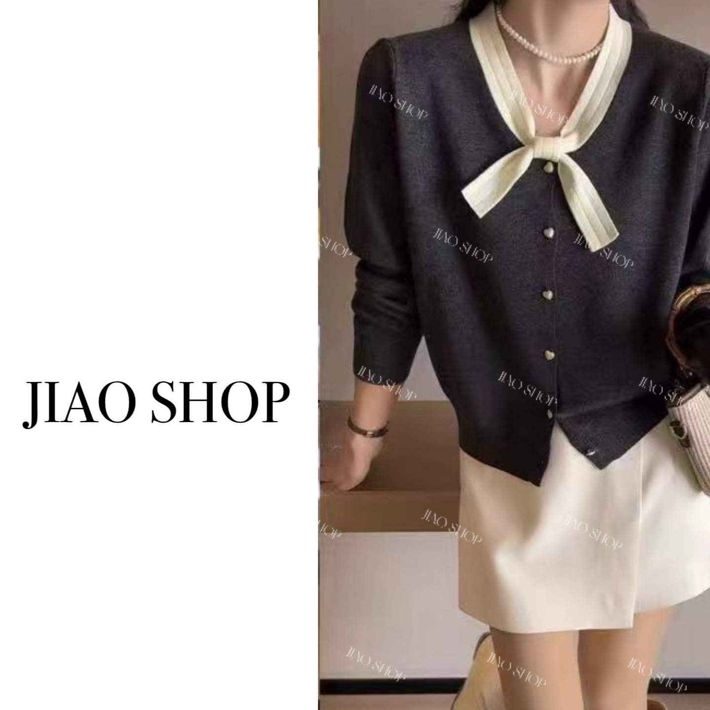 【JIAO SHOP】春季新款蝴蝶结针织开衫