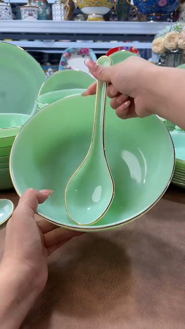 玉瓷8.5英寸大汤碗1个加汤勺