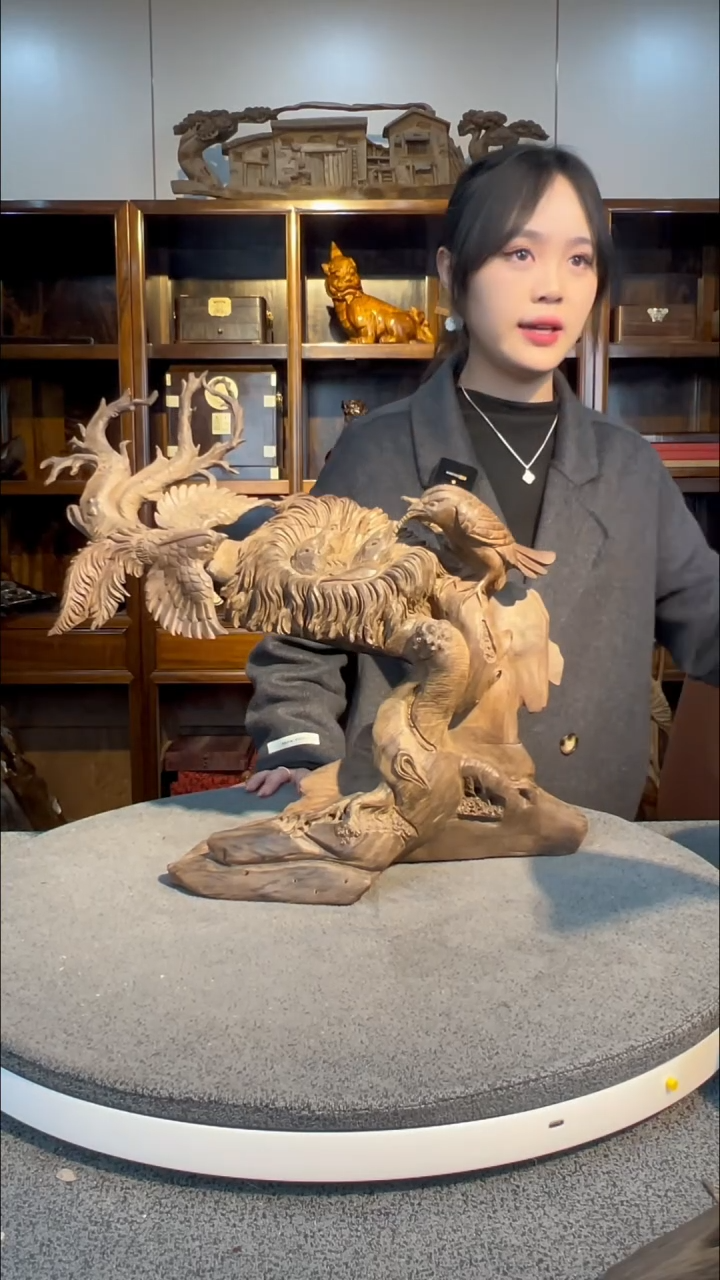 【闪购商品】金丝楠木雕双鸟报喜1