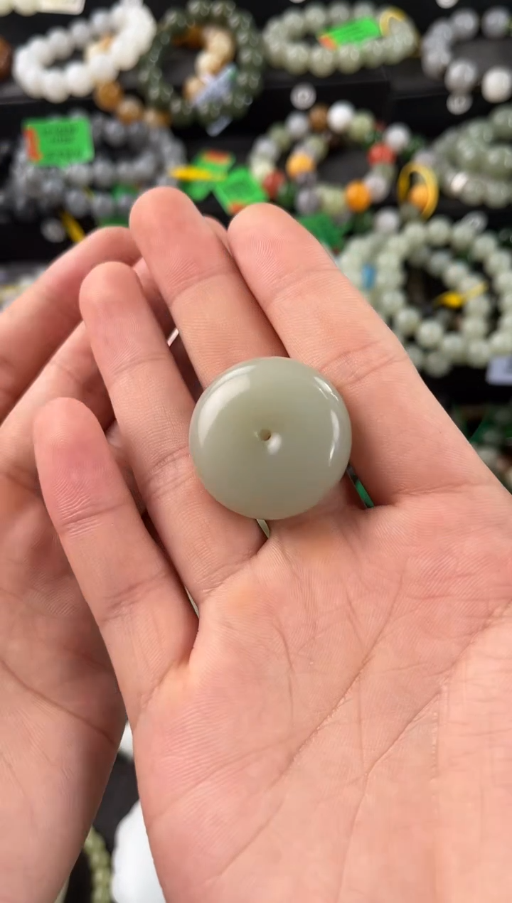 【闪购商品】和田玉平安扣未镶嵌且末青白平安扣微色差