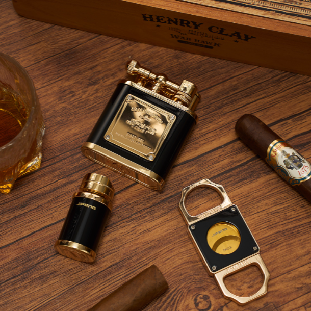 JIFENG季风纯铜套装高端打火机剪刀烟托雪茄工具送礼套装