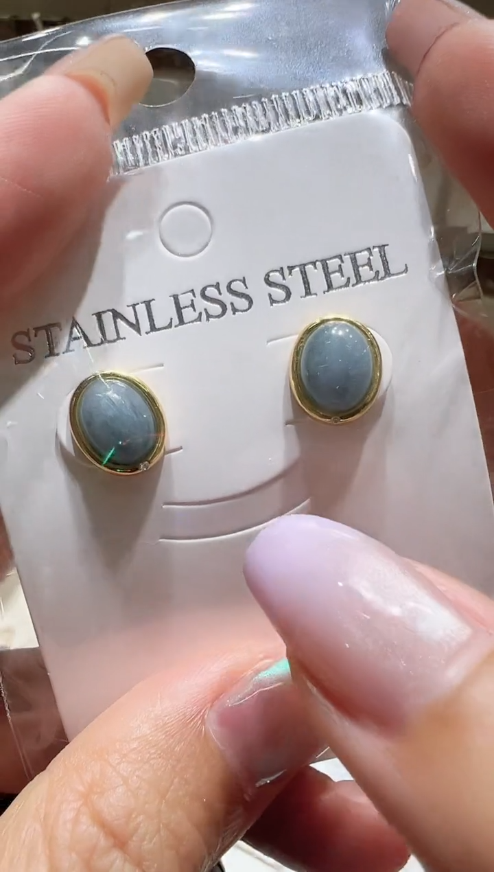 银S925镀金镶嵌翡翠耳饰@@