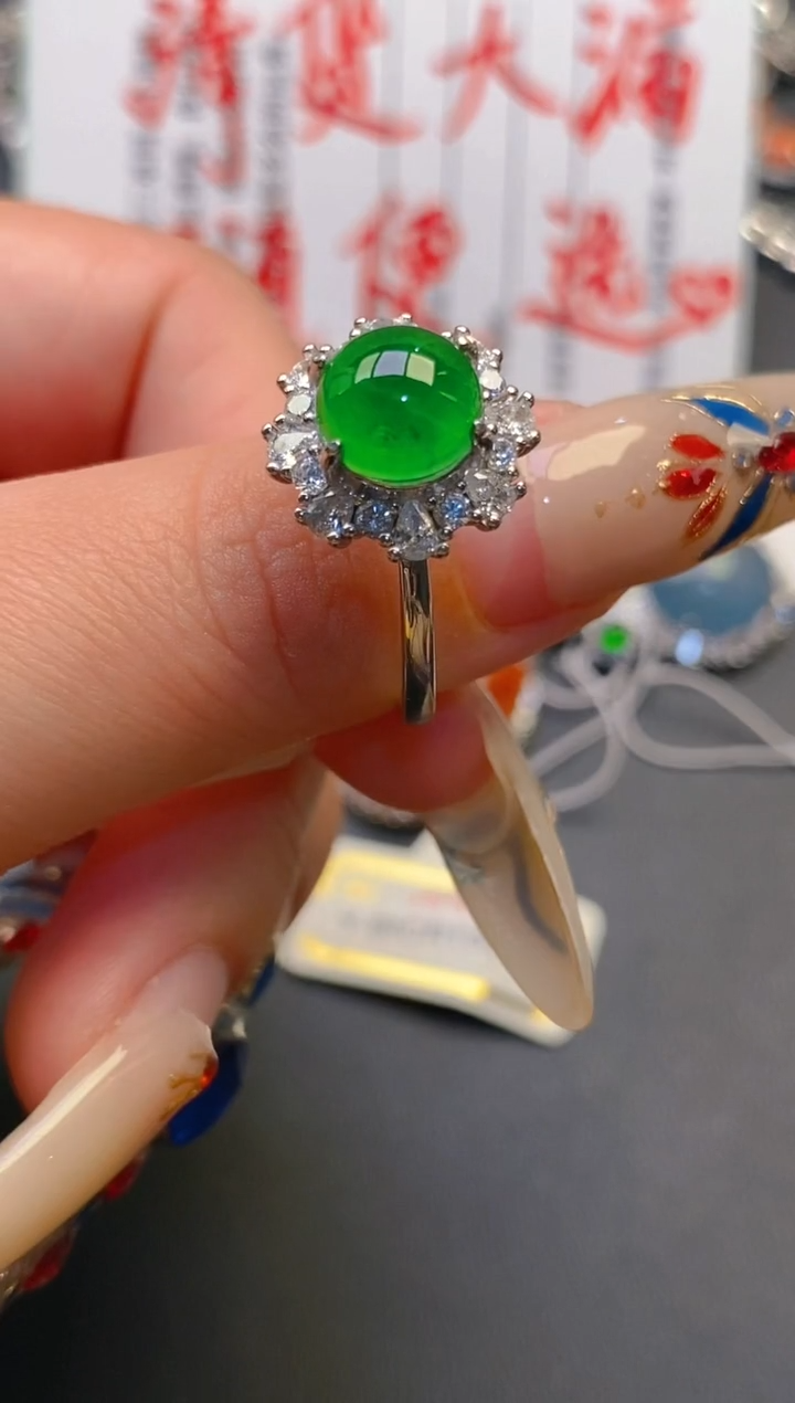 【闪购商品】翡翠耳饰银S925镶嵌天然A货翡翠1