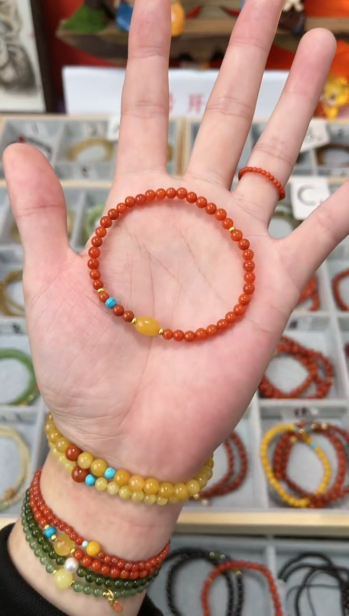 【闪购商品】南红玛瑙手串未镶嵌0.4南红单圈蜜蜡QF-A233
