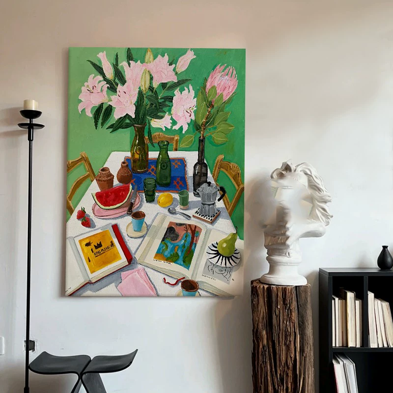 抽象小众艺术马蒂斯纯手绘油画高级感色彩涂鸦装饰画客厅玄关挂画