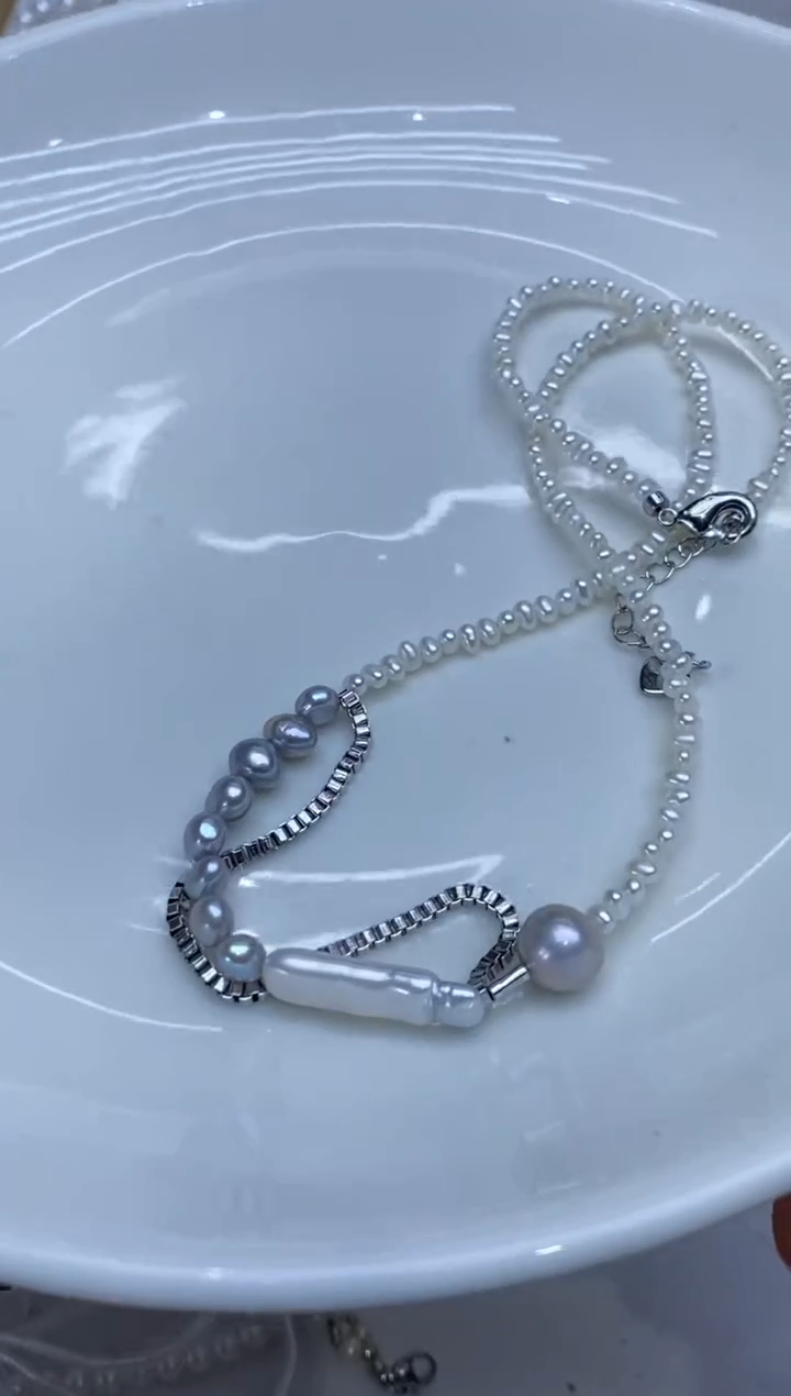 【闪购商品】淡水珍珠项链银S925镶嵌项链