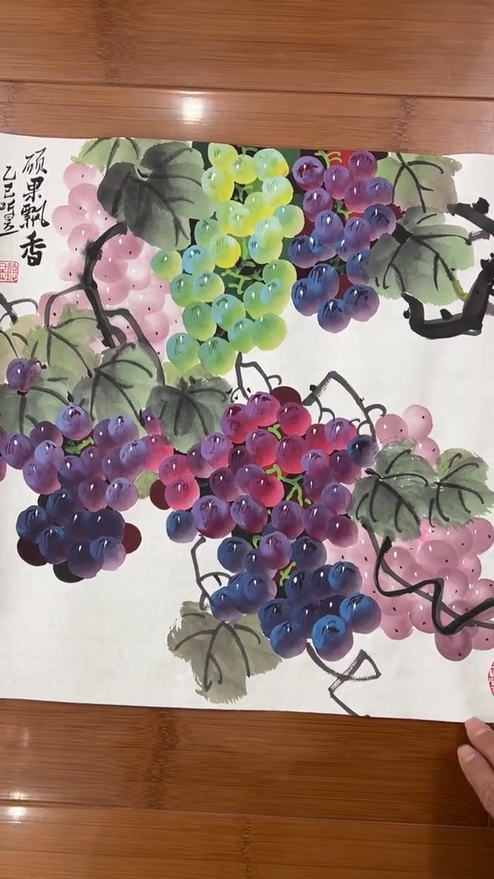 国画【福利，纯手工手绘】 听昱葡萄39*39厘米