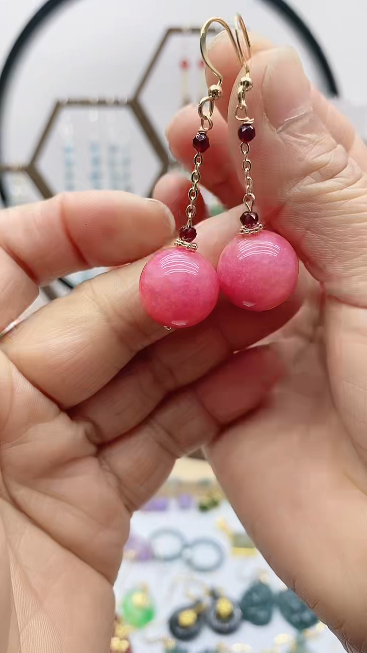 未镶嵌菱锰矿（红纹石）耳饰180