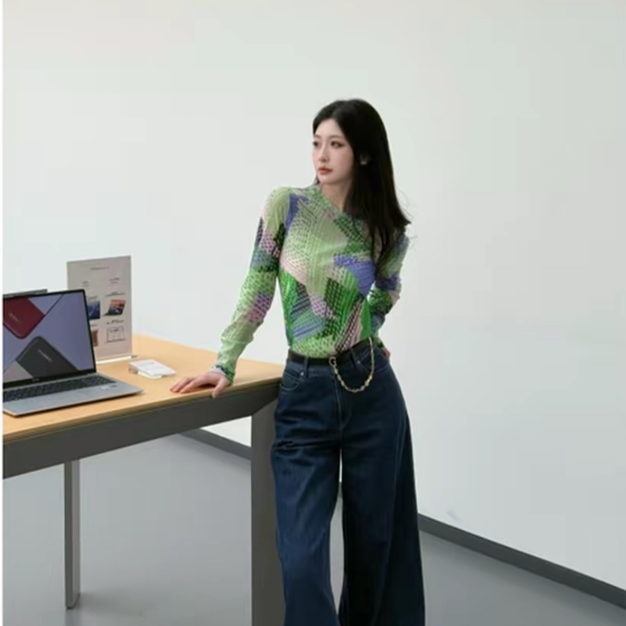 哥弟 修身显瘦时尚气质百搭质感打底衫长袖纱衣T恤1300959