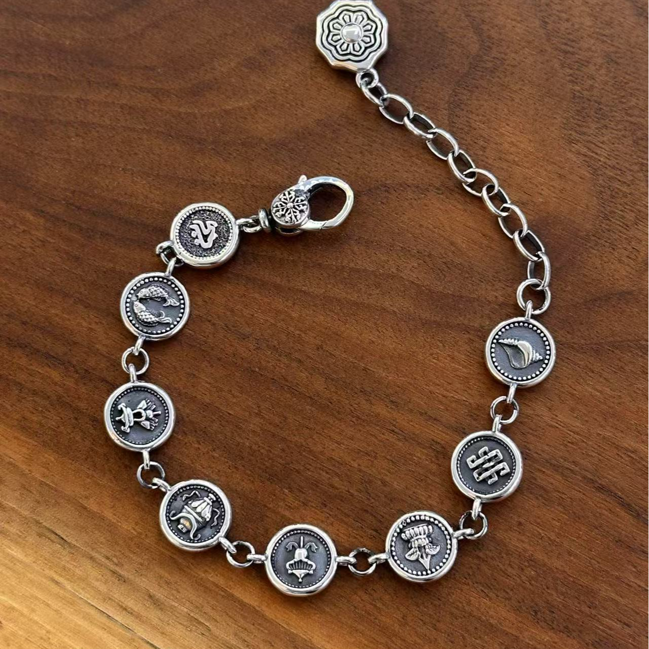 925银手链 双面带八宝六字重工手链  DY21481 素款简约国潮