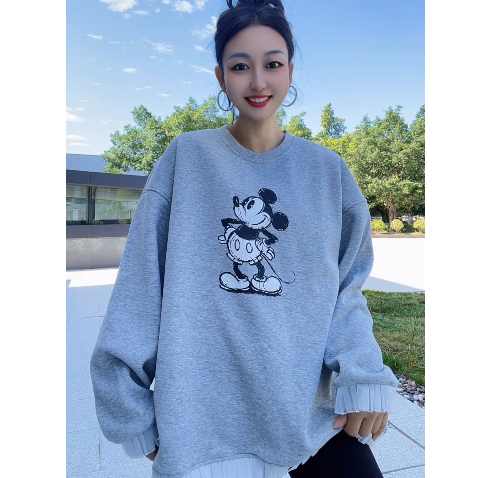 加绒加厚圆领宽松套头卫衣女冬季2025新款韩版大版卫衣5059