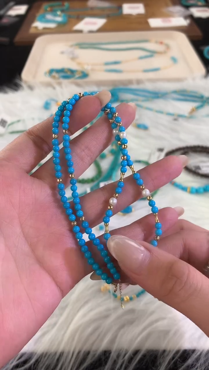 18K金镶嵌绿松石项链A308|4980