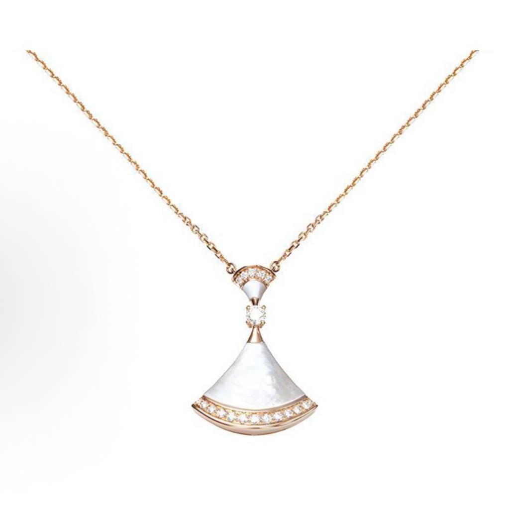 18K玫瑰金镶嵌白贝母钻石裙子套链