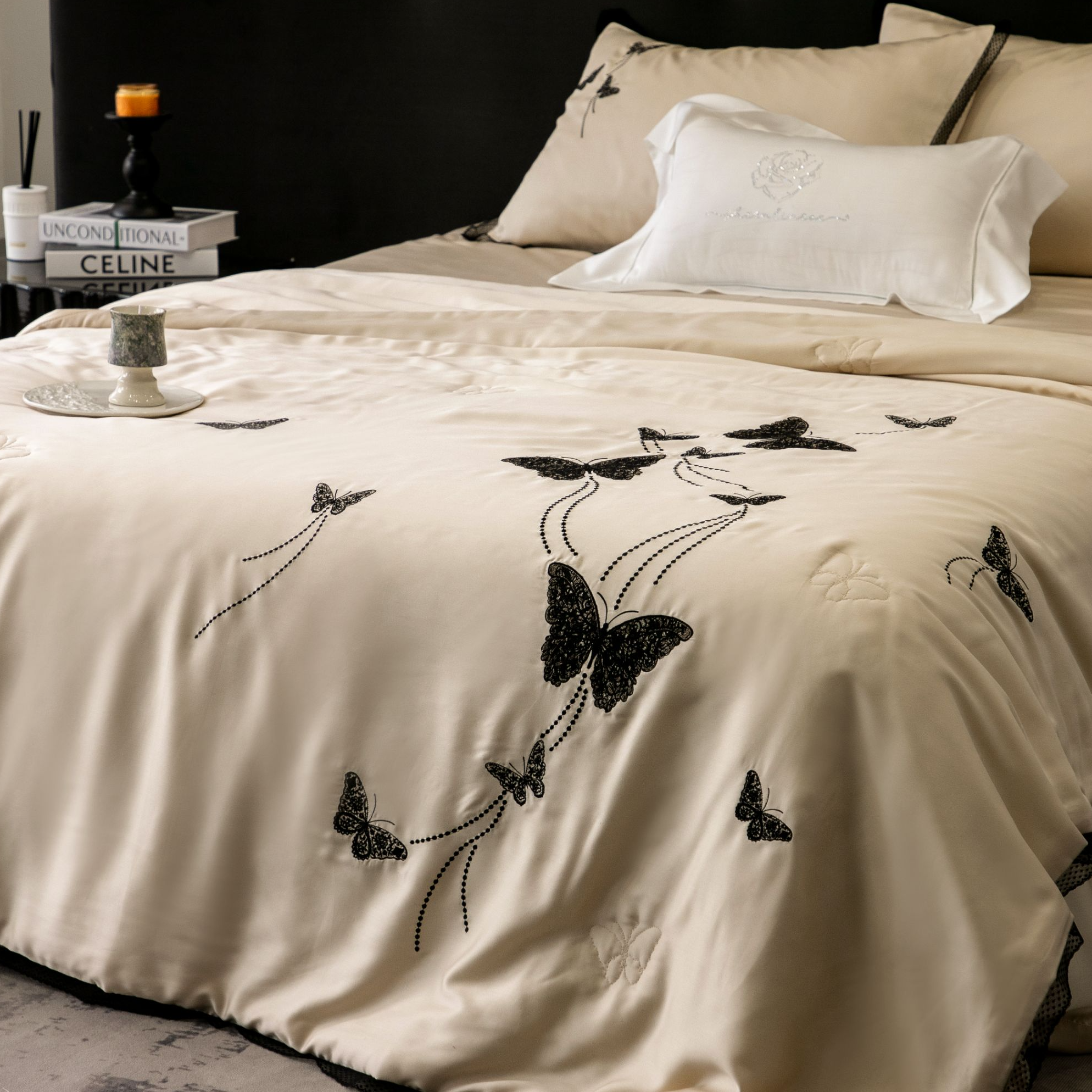 蕾丝蝴蝶丨兰精天丝刺绣蕾丝花边柔软丝滑亲肤透气空调被夏凉被