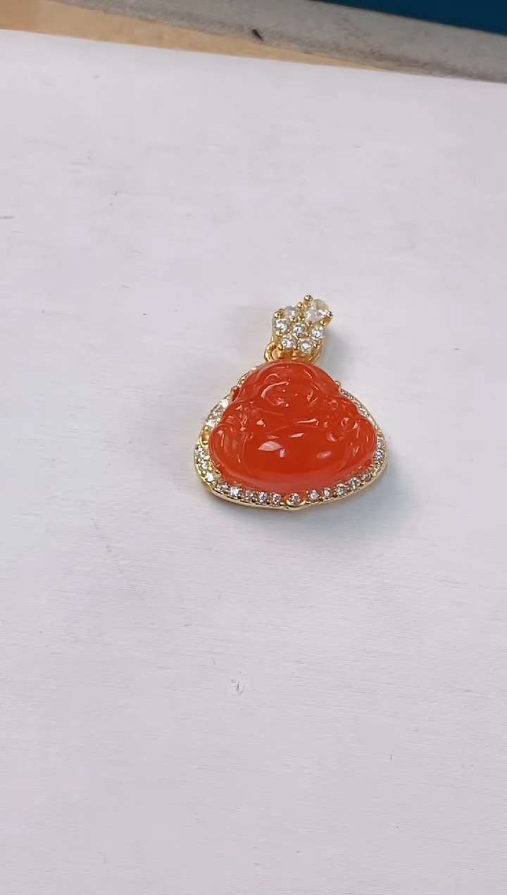 吊坠(赠链)银S925镶嵌南红玛瑙河湾冰红南红佛公吊坠