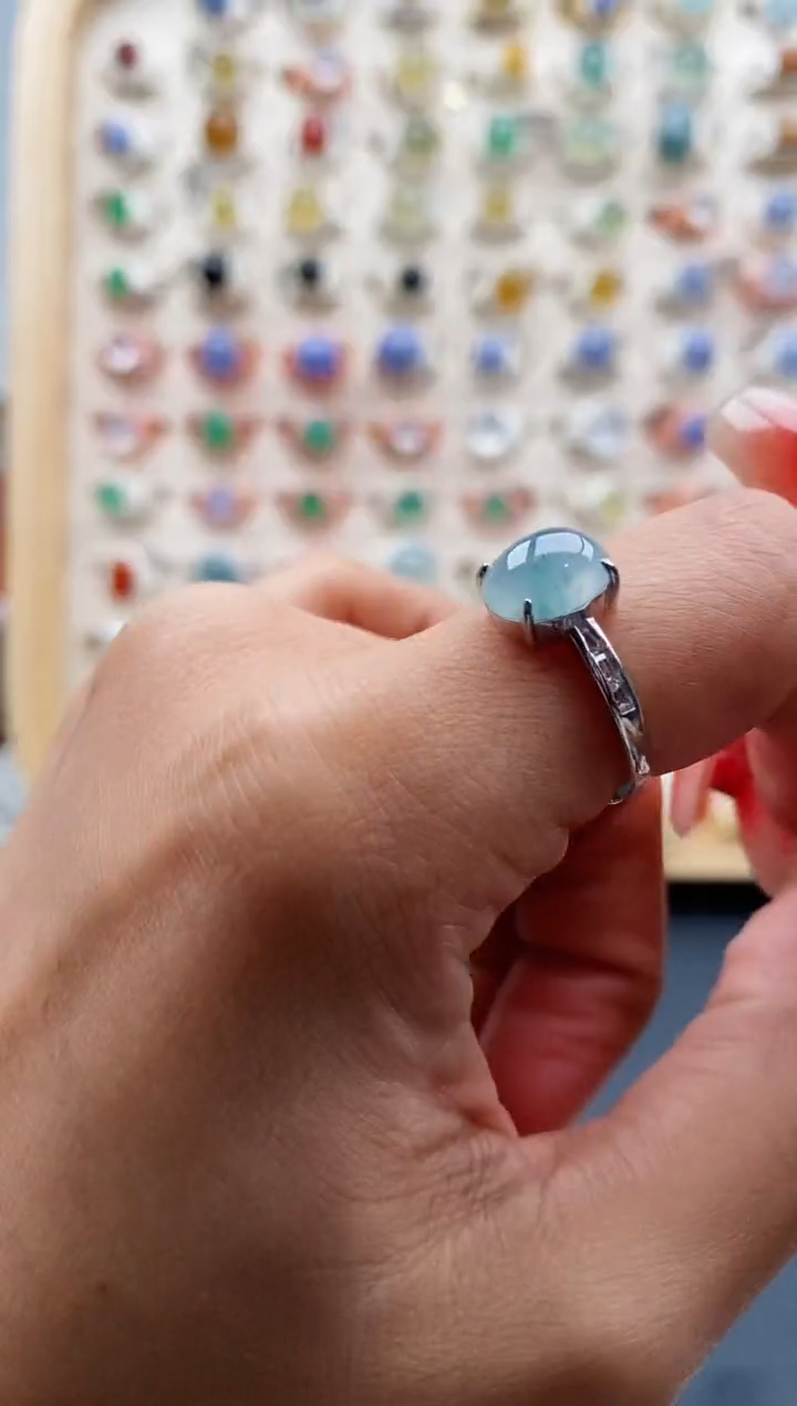 【闪购商品】翡翠戒指银S925镶嵌缅甸天然A货翡翠333 9+4